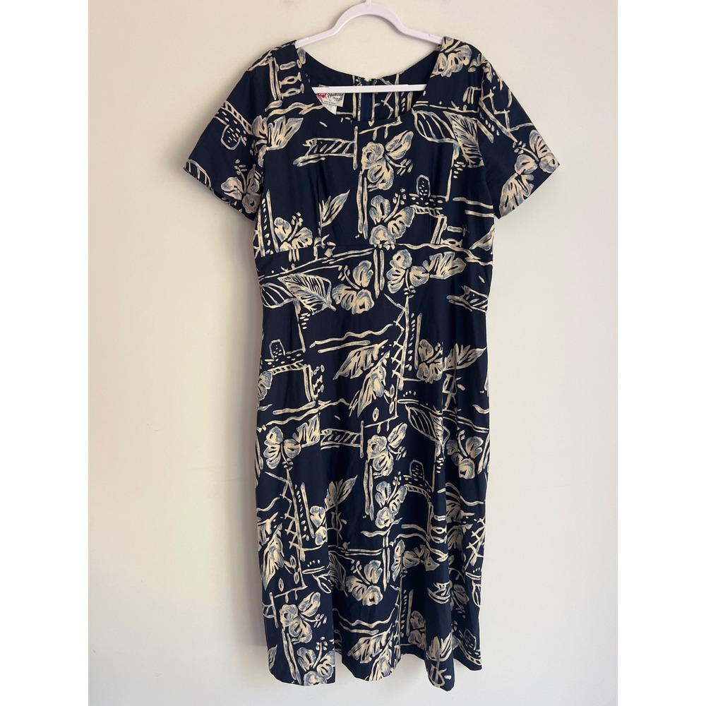 Hilo Hattie Hawaiian Original Navy Floral Sheath Dress XL Style 491 Made in USA